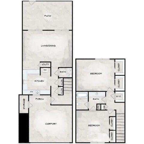 Floor plan for 2 beds, 1.5 baths, 1400 sqft